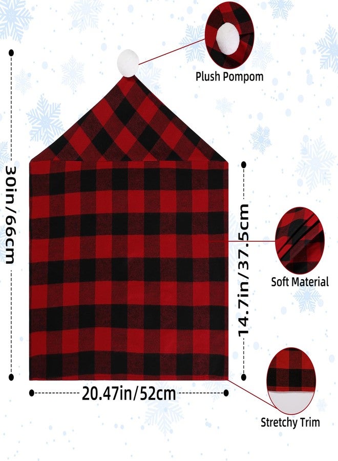 GlyinnHe 4 Pack Buffalo Plaid Christmas Chair Covers Santa Hat Chair Back Covers Red Xmas Dining Chair Slipcovers for Dining Room Holiday Christmas Decorations(Red Black - Image 2